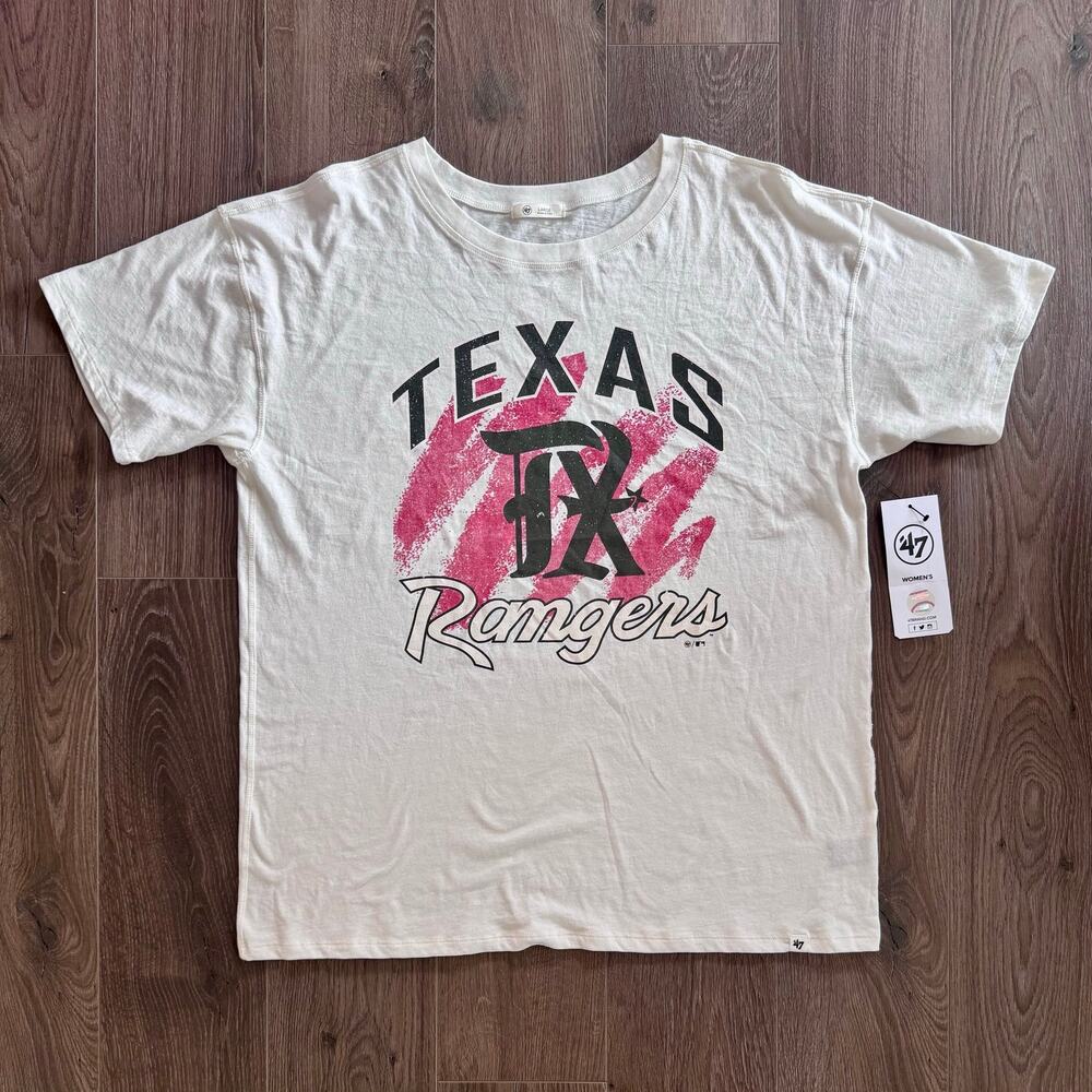 Texas Rangers MLB '47 Logo Fan Shirt Baseball Texas Cream Women Large